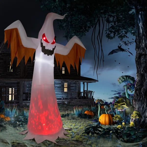 LED Lighted Inflatable Ghost with Red Eyes