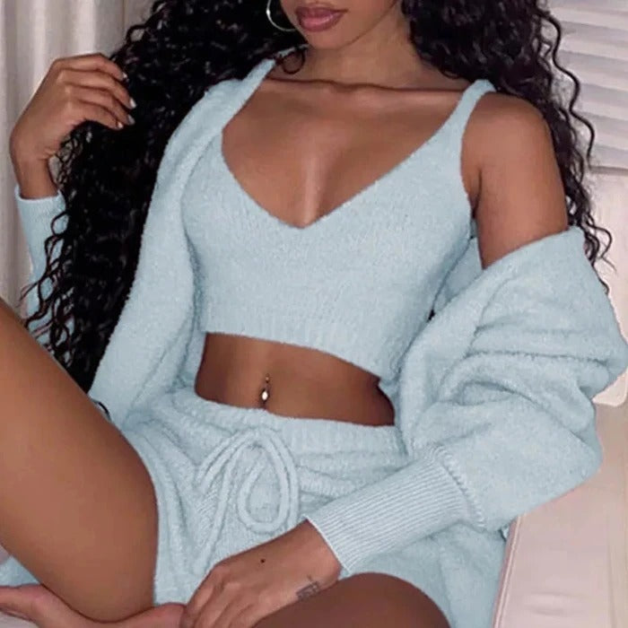 Long Sleeve Crop Tank & Drawstring Shorts Sleepwear