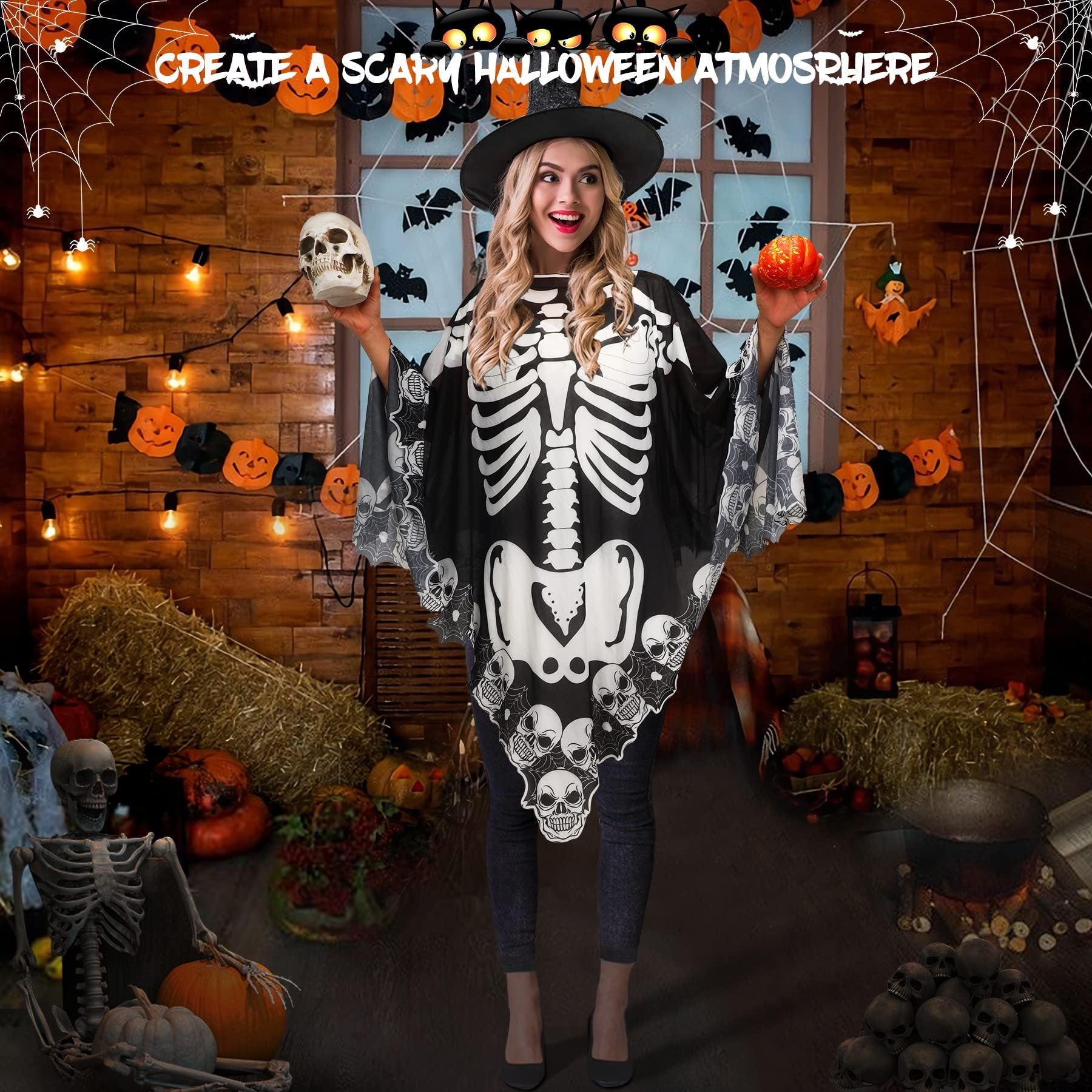 Spooky Skeleton Poncho Halloween Outfit