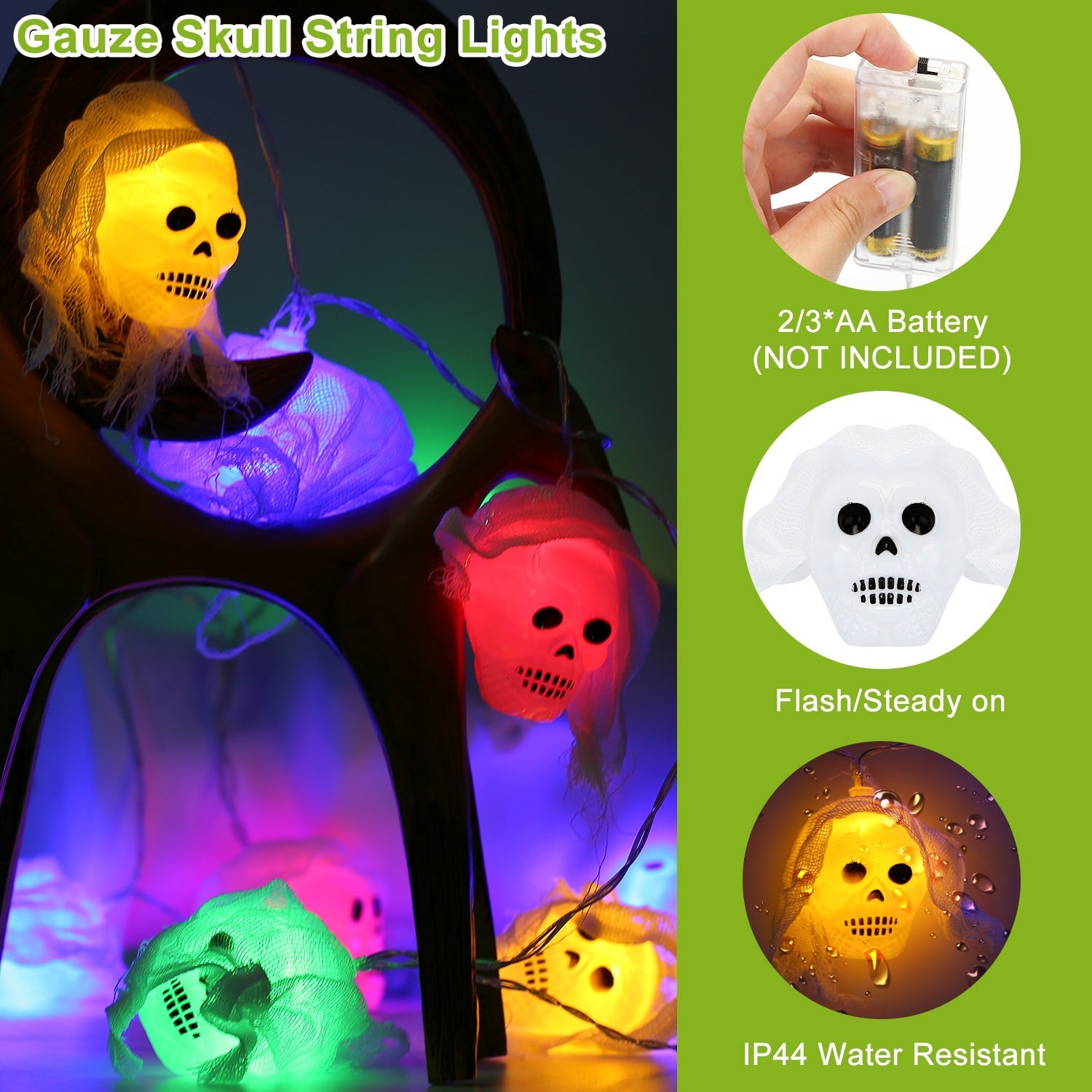 Halloween Skull & Spooky Hands String Lights