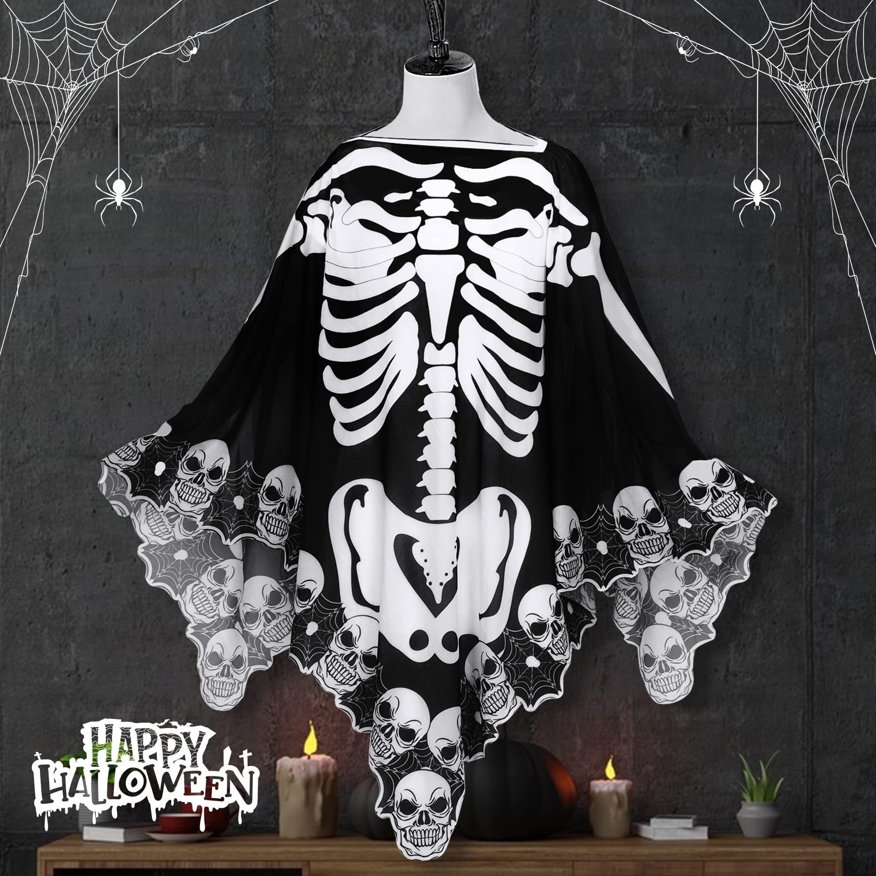 Spooky Skeleton Poncho Halloween Outfit