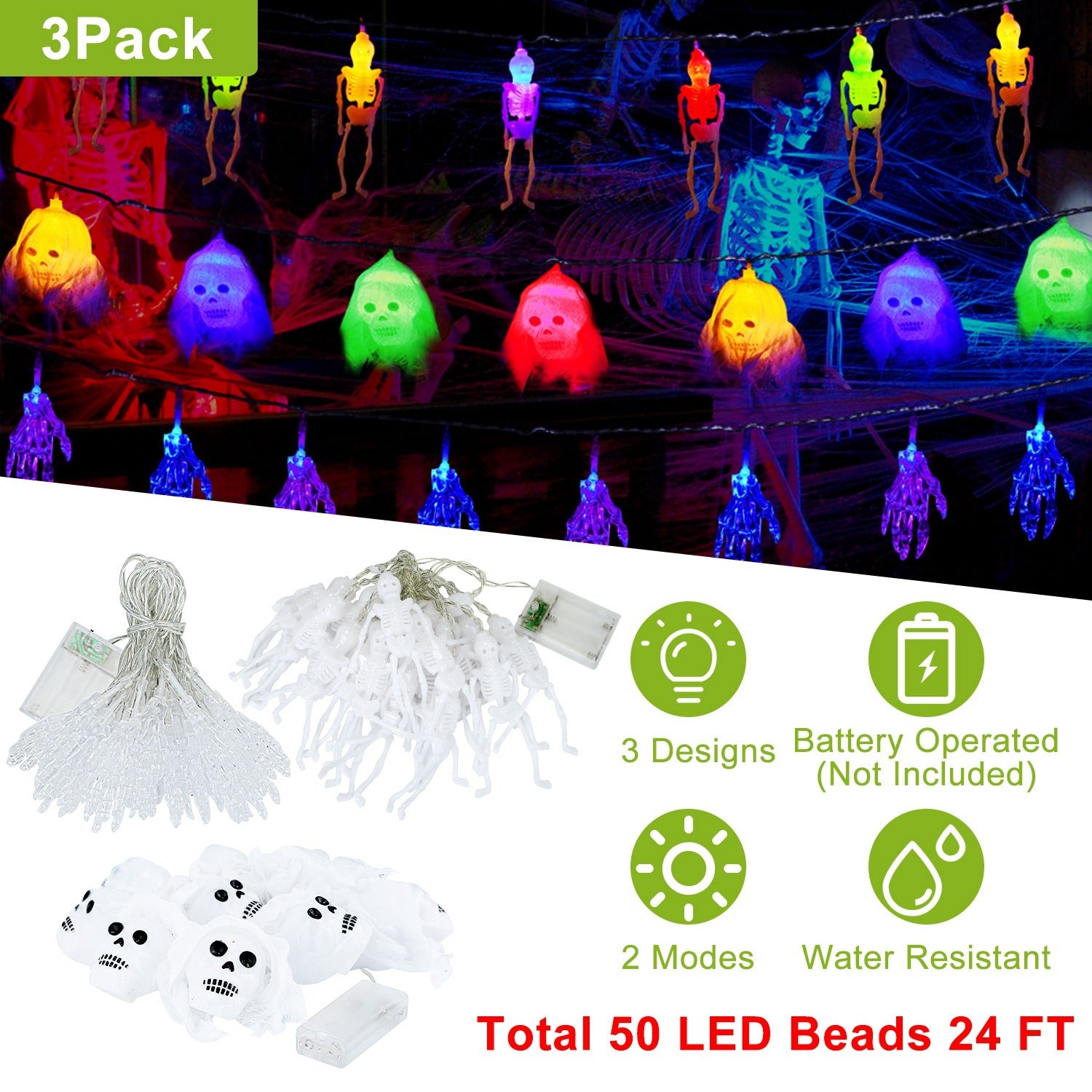 Halloween Skull & Spooky Hands String Lights
