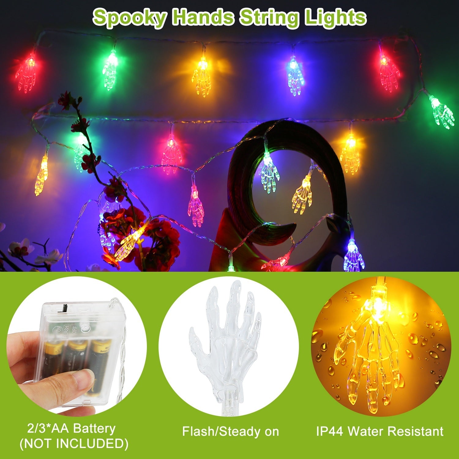 Halloween Skull & Spooky Hands String Lights