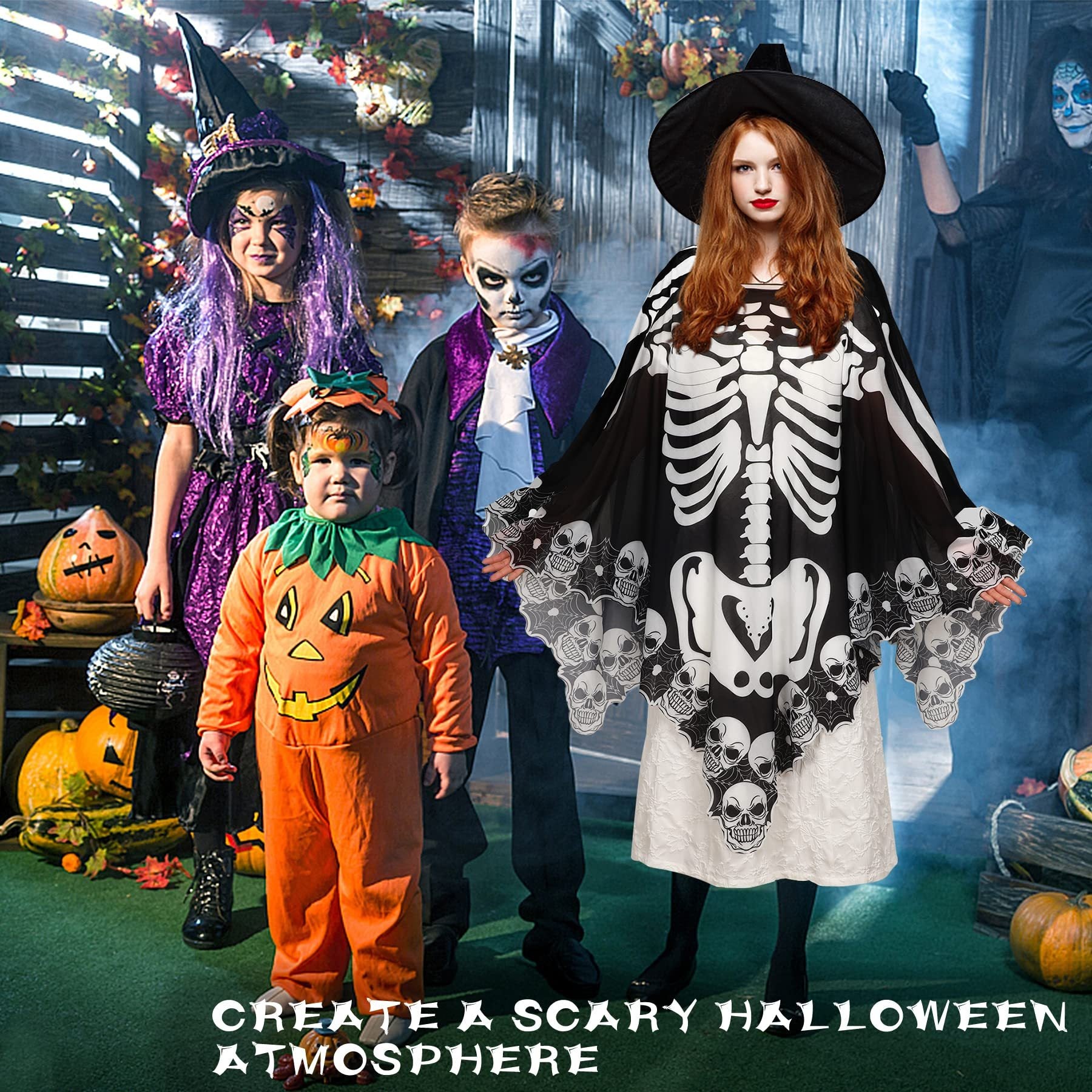Spooky Skeleton Poncho Halloween Outfit